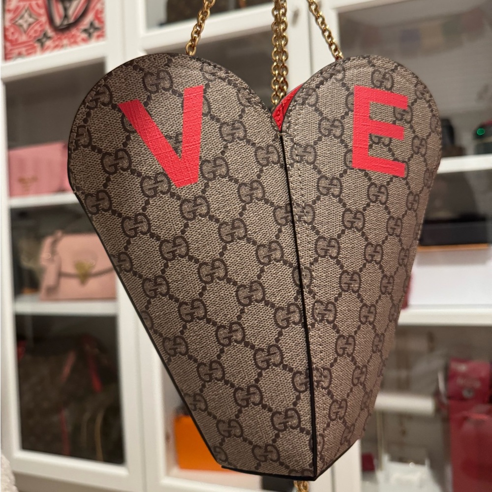 GG Supreme Monogram Love Valentines Day Small Heart Bag Beige